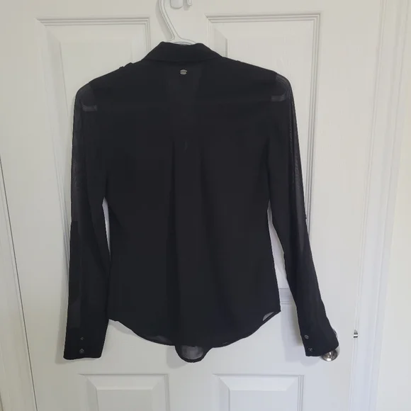 Guess Sheer Black Shirt, Size XXS - Picture 3 of 5